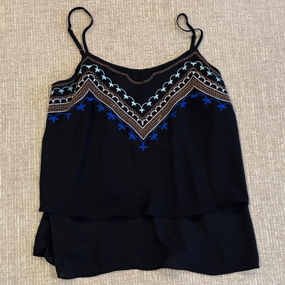 Apt. 9 Black Camisole with Blue and Tan Embroidery